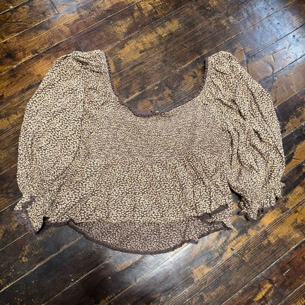 Free People Olive Floral Smocked Peasant Blouse - Picture 4 of 4